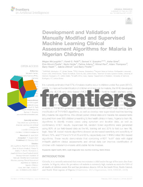 Development and Validation of Manually Modified and Supervised Machine Learning Clinical Assessment Algorithms for Malaria in Nigerian Children